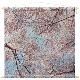 Bilderdepot24 Wandteppich modern Wald Blumen Kirschblüte Wald rosa, quadratisch, Höhe: 2.6 mm, großes Wandbild aus Natur-Baumwolle Wandbehang Stoffbild Tuch Wollseil rosa quadratisch | 110 cm x 110 cm x 2.6 mm