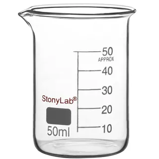 stonylab Glasbecher, 1 Pack Borosilikatglas, Graduierter Niedrigform-Griffinbecher mit Ausgießer, 50 ml