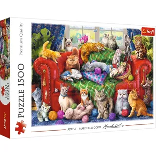 Puzzle 1500 Elemente Kätzchen auf dem Sofa