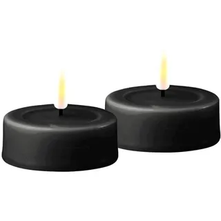 ReWu LED Kerze Deluxe Homeart aus Echtwachs, Indoor LED-Kerze mit Realistischer Flamme, Warmweißes Licht, Schwarz, Großes Teelicht
