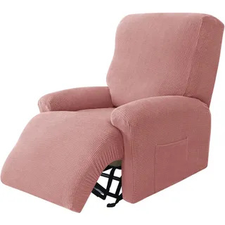 Surwin Sesselschoner für Relaxsessel mit Armlehnen, Stretchhusse für Relaxsessel Anti-Rutsch Fernsehsessel Bezug mit Taschen Sesselbezug Stretch Elastisch (1 Sitzer,3#Rosa)