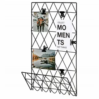 Hama Bilderrahmen Wandgitter Memoboard Gitterwand 30x45cm, (Packung), Set, Fotowand DIY Metall Gitter Wand Deko Mit Ablagefach Klammern Pinnwand schwarz