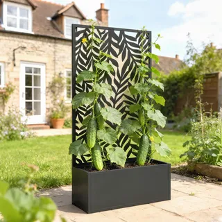 Outsunny Blumenkasten mit Sichtschutz Pflanzkasten mit Rankgitter Blattmotiven