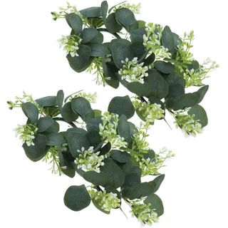 TOPPERFUN 2 Stück Künstlicher Kerzenring Girlanden, Kerzenringe, Kränze Drinnen Eukalyptus Rustikal Tisch Kerzenkranz Ringe Kerzenring Kranz Party Klein Green Seidenblatt