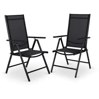 Gartenstuhl 2er-Set, Hochlehner, 7-fach verstellbar, wetterfester Klappstuhl, witterungsbeständiges Alu & Textilen, Schwarz/Schwarz, Raburg Noah