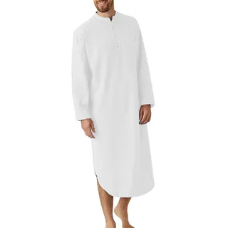 GTHTTT Nachthemd Herren Mit Knopfleiste Cotone Einteiliger Schlafanzug Roben Herren Nachthemd Langarm Herrenbademantel Saunamantel Coral Morgenmantel (White,3XL)