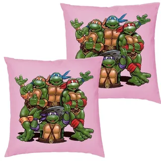 Blondie & Brownie Dekokissen Turtles Ninja Schildkröten Team Pizza Kissen mit Füllung rosa