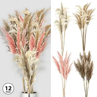Pampasgras 12er Set 4 Farben Dekogras H90-100cm Trockenblume Wedel Kunstgras - Weiß/Rosa