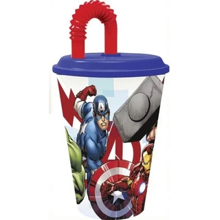 Tinisu Becher Avengers Marvel Plastikbecher mit Strohhalm für Kinder, Plastik bunt