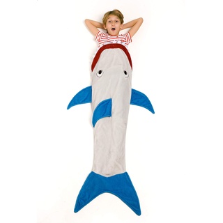 Hai Decke zum anziehen, Shark blanket für kinder, weiche Mikrofaser-Fisch plaid, für sofa, Reisedecke 142cm lang, mit Flosse, Geschenkidee geburtstag