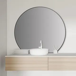Talos Design Spiegel Rund Ø 100 cm Schwarz Wandspiegel mit ultraflachem Aluminiumrahmen, 5 mm Spiegelglas, Badezimmerspiegel & Wohnraum Spiegel