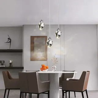 Moderne Kristall Pendelleuchte, 3-Farbige LED Kristall Pendelleuchte, Höhenverstellbare Silberne Decken Hängelampe, Für Kücheninsel Schlafzimmer Wohnzimmer Esszimmer (3-Köpfiger Runder Sockel)