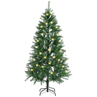 Juskys Künstlicher Weihnachtsbaum, Weihnachtsbaum, langlebig und platzsparend, mit LED-Lichtkette, inkl. Metall-Ständer grün 180 cm