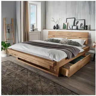 HOMELIV. Bettgestell HOMELIV. Balkenbett Romeno 180x200 cm Massivholz mit Schubkasten beige