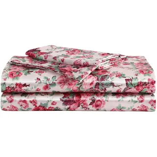 Betsey Johnson Luxuriöses Satin-Bettwäsche-Set für King-Size-Betten, Glatte und seidige Heimdekoration (Vintage-Blumenrosa, King-Size)