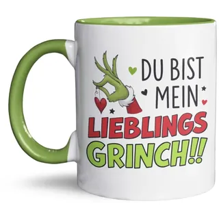 Weihnachtstasse Grinch – Du bist mein Lieblingsgrinch – Lustige Geschenkidee, Keramiktasse 330ml, beidseitiger Druck, Geschenk für Partner, Freunde, Familie