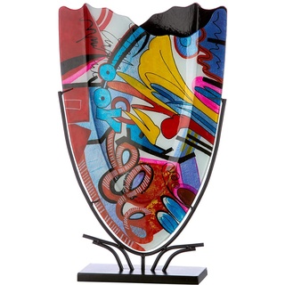 Glas Art Vase Dekovase im Street Art Design auf Metall Ständer - Deko Wohnzimmer - Geschenk für Frauen Geburtstag - Farbe: rot - Höhe 58 cm