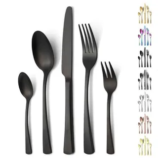 Ibenzoa® Besteckset 30-teilig – matt schwarz, Edelstahl, für 6 Personen (6 Tafellöffel, 6 Teelöffel, 6 Messer, 6 Gabeln), ergonomisch, spülm... - Schwarz