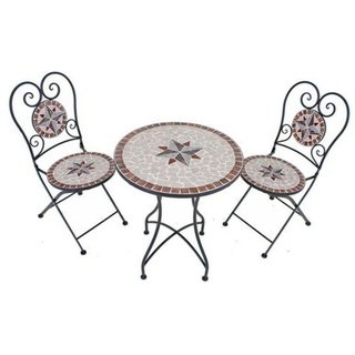 Mosaik Gartentisch Set 3 teilig Balkonmöbel Mosaiktisch mit 2 Stühlen, Schmiedeeisen Keramik, DxH Tisch 40x90, LxBxH Stuhl 40 x 49 x 90
