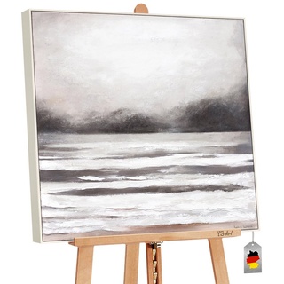 YS-Art Gemälde Mittelmeer, Dunkles auf Leinwand Bild Handgemalt Meer Wasser mit Rahmen weiß 90 cm x 90 cm x 4 cm