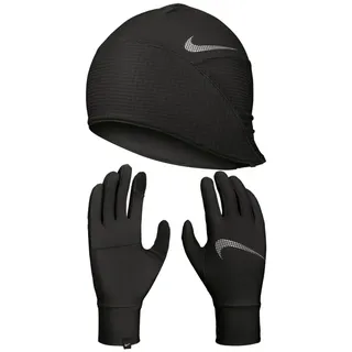 Nike Dri-FIT Winterset Essential Laufset Mütze+Handschuhe Damen 082 black/black/silver M/L