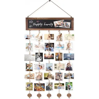 Hängender Collage-fotorahmen, Pinnwand, Rustikale Holzrahmen Für Wand- Und Studentenwohnheimdekoration, Mit Kreidetafel Und 30 Klammern - Aquaforge