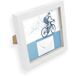 itenga Geldgeschenk Spardose Fahrrad Gutschein Bilderrahmen zum Befüllen Geschenkverpackung inkl. Einleger und Briefumschlag zum Dekorieren