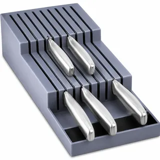 Retoo Messerblock Schublade 40 cm für 18 Messer, Professional Liegend Zweistufiger Universeller Messerhalter für bis 6 große Küchenmesser, Schubladeneinsatz für Küchenutensilien, Küche, Grau