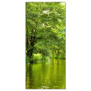 Wallario Türtapete Spreewald in Brandenburg grüne Wälder und Spiegelungen im Wasser, glatt, ohne Struktur gelb