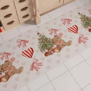PETTI Artigiani Italiani - Weihnachts-Küchenläufer, Rutschfester und waschbarer Weihnachts-Küchenteppich, 52 x 340 cm, Teddybär-Weihnachtsteppich, Made in Italy