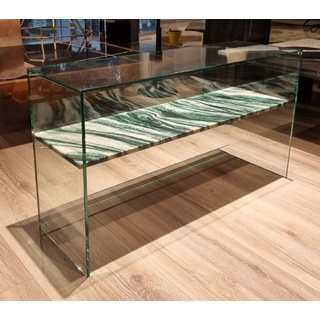 Casa Padrino Luxus Glas Konsole mit Marmor Regal Grün / Cremeweiß 90 cm