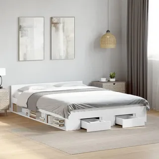 Hoodmeel Bett 120x190 mit Schubladen und lattenrost Holzbett mit Stauraum Bettgestell mit Kopfteil Doppelbettgestell Jugendbett-Weiß-120 x 190 cm