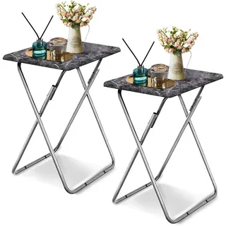 Beistelltisch Klappbar, Balkontisch Klappbar, Klapptisch Klein, Foldable Table, Kleiner Beistelltisch Outdoor, Für Wohnzimmer Esszimmer Terrasse Garten, Rechteckig, Dunkler Marmor(2pcs), 37x47x66cm