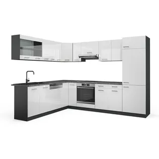 Vicco Winkelküche R-Line L-Form 287 cm Weiß Hochglanz/Anthrazit