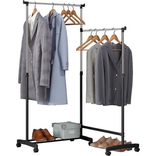 Woltu Kleiderständer, (1 St), Schuhablage 2 Kleiderstangen 1 höhenverstellbar schwarz|silberfarben