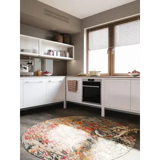 benuta Teppich Casa, rund, Höhe: 11 mm, Teppich Wohnzimmer, Esszimmer, Schlafzimmer, Flur, Farbenfroh, Retro bunt rund | Ø 160 cm x 11 mm