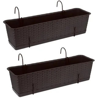 Tymar Blumenkasten Balkon mit Halterung, Balkonkasten, 2 Stück, Rattan, Pflanzkasten aus Kunststoff((2pack) Braun, 50cm)