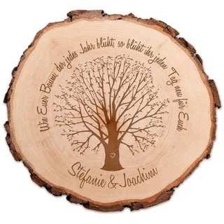 Casa Vivente Baumscheibe mit Gravur zur Hochzeit, Personalisiert mit Namen, Motiv Baum, Türschild und Dekoration, Hochzeitsgeschenke für Brautpaar