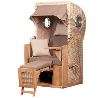 Mr. Deko Strandkorb - bene living - Ammersee Single Teak Bullauge - PE shell - Modell 534 - Einsitzer inkl. Liftersystem