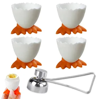 LIURFLNC 4 Pcs Eierbecher Lustig + 1 Pcs Eieröffner für Rohe Eier, Eierbecher Set, Eier Becher Eierbecher Modern, Eier öffner, Eierbecher Kunststoff Gekocht und Gekocht Sind Eier Zum Frühstück