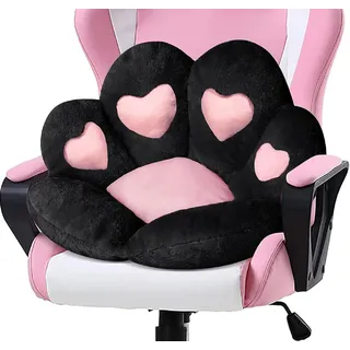 LANPEW Katze Pfot Rückenkissen Sitzkissen Cute Cat Paw Stuhlkissen Plüsch Komfort Sitzpolster Büro Lazy Warm Sitzkissen Bett Tatami Bodenkissen für Home(schwarzes Herz, 60x60cm)