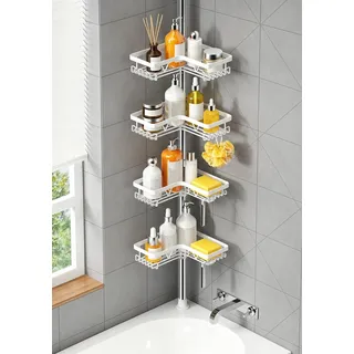 Kegii Teleskop Duschregal - Duschablage Ohne Bohren Weiß Teleskopregal Bad Edelstahl Duschkorb Ecke Teleskopregal Dusche Eckregal Badezimmer