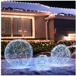 COSTWAY Weihnachtsfigur LED Dekokugel, Weihnachtsdeko, (3 St), zum Hinhängen & Hinstellen, Weihnachtsbeleuchtung für Außen & Innen silberfarben