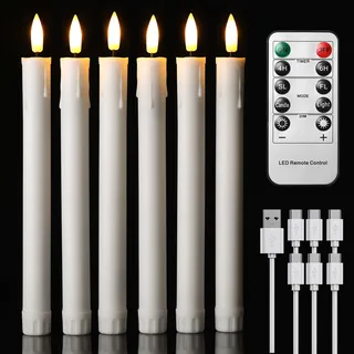 EXTSUD 6er LED Stabkerzen Wiederaufladbare LED Stabkerzen mit Timer und Fernbedienung Weicher Silikon Wachskern, Einzigartiges Tranen-Design LED Kerzen fur Zimmer Hochzeit Esstisch und Gartenparty