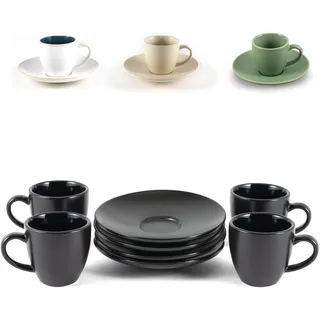 Hanseküche Espressotassen Set Schwarz aus Steingut [4x 75ml] – Hochwertiges 4er Set, handgefertigt & dickwandig, Steingut Espresso Tassen Unterassen Cappuccino Kaffeetassen Porzellan (Schwarz, 75ml)