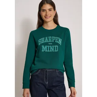 Sweatshirt CECIL, Damen, Gr. L (42), grün (schwarz fir grün), Sweatware, 100% Baumwolle, gemustert, comfort fit, Rundhals, Bündchen, Sweatshirts Sweatshirt, mit Wording