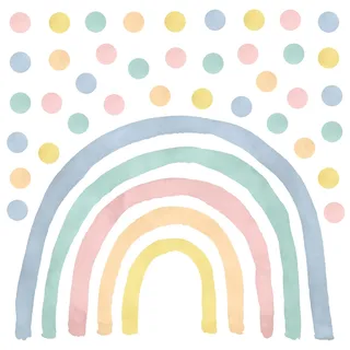 Wally Fox - Wandtattoo Kinderzimmer - Kinderzimmer Deko - Wandtattoo Kinderzimmer Mädchen - Wanddeko, Wandsticker Punkte, Kreise - Pastell-Regenbogen XL + 50 Stück Punkte/Polka Dots