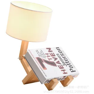 Roboter-nachttischlampe, Kreative Tischlampe Mit Verstellbarem Holzfuß, Moderne E27-schreibtischlampe Fürs Wohnzimmer Mit Stoffschirm, Diy-dekolampen Für Schlafzimmer Und Kinderzimmer [energieklasse