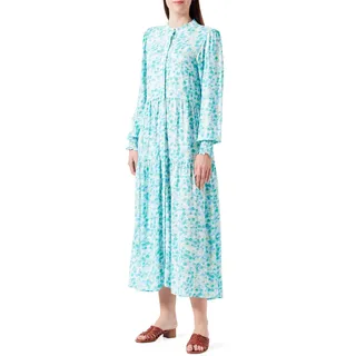 Y.A.S Damen YASALIRA LS Long Shirt Dress S. NOOS Blusenkleid, Quiet Green/AOP:Fuzzy Flower, X-Large - XL