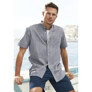 Kurzarmhemd H.I.S "sommerliches Strukturhemd", Herren, Gr. L (41/42), N-Gr, grau, Web, Obermaterial: 100% Baumwolle, unifarben, regular fit, Rundhals, abgesteppte Kante, Hemden, Regular Fit, Stehkragenhemd mit Brusttasche, reine Baumwolle, Topseller